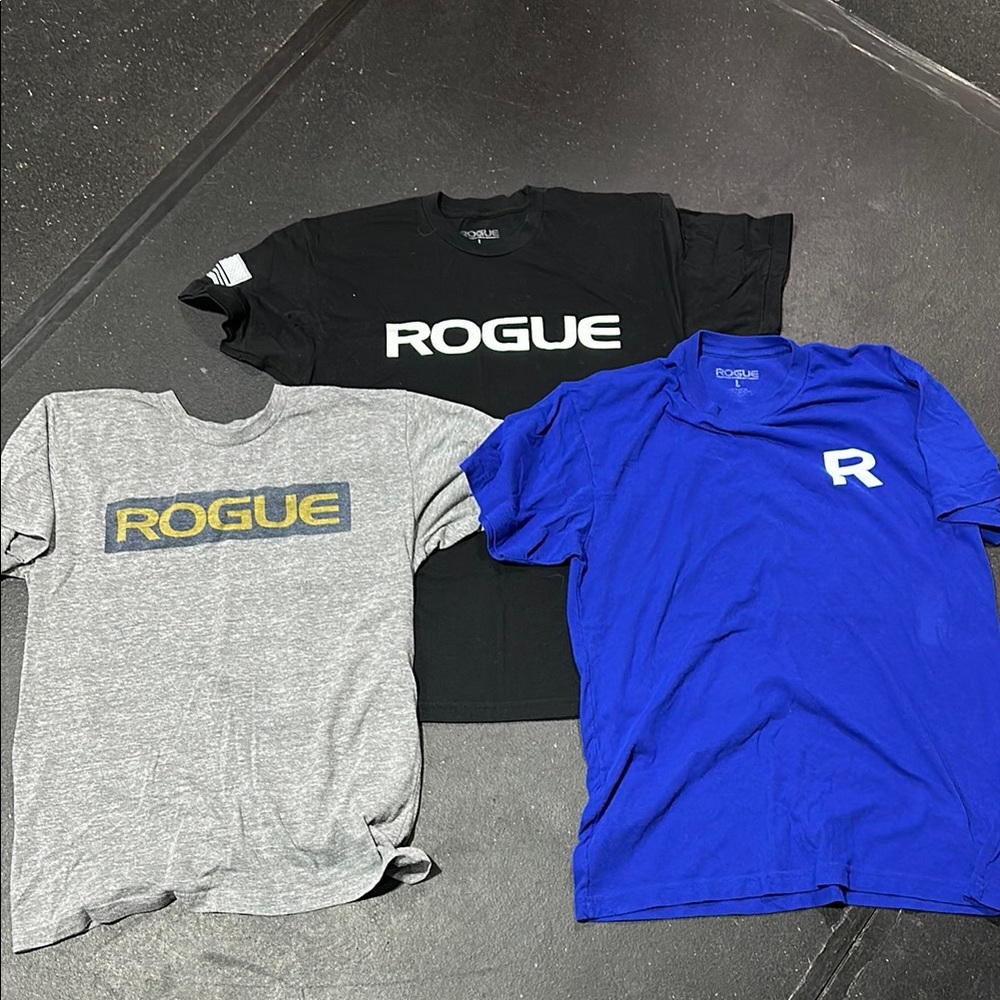 Rogue Black, Blue and Gray Short Sleeve Tees 3 men’s L shirts all 3 for $35